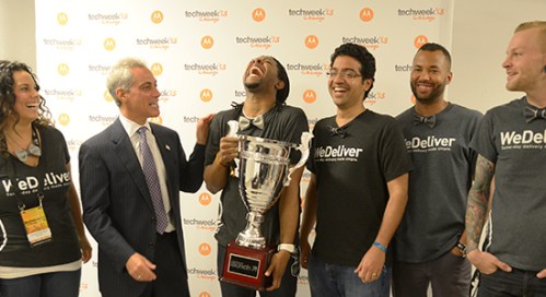 Mayor Delivers Trophy to WeDeliver - courtesy Techweek